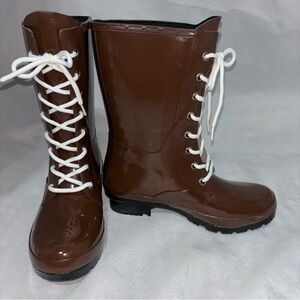 Roma Rubber Rain Front Laced Mid Calf Outdoors Brown Boots Size 6